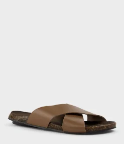 Kumi Crossover Slide On Footbed In Brown