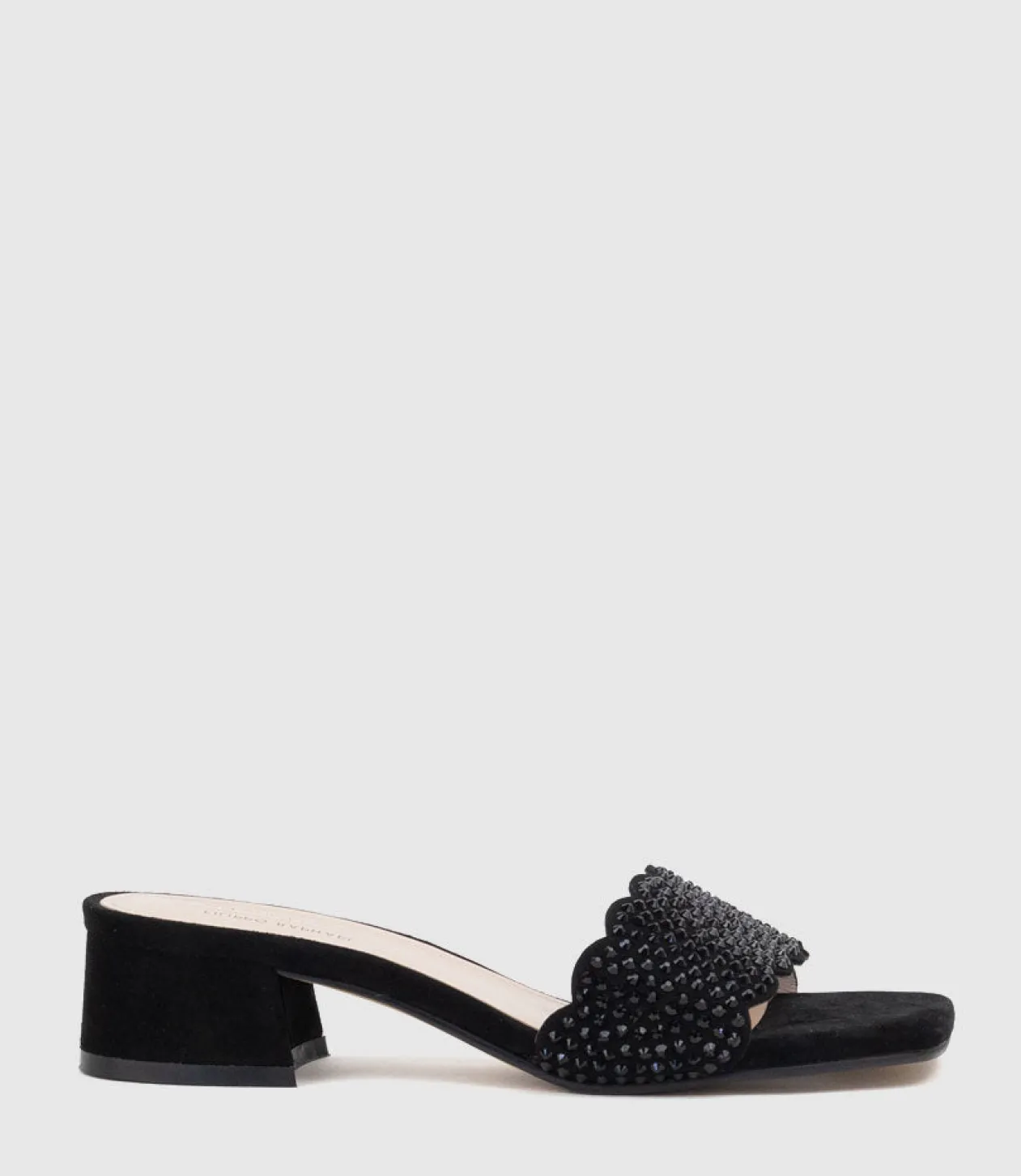 Kyla35 Slide With Crystals In Black Suede
