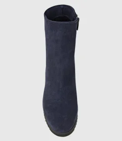 Myranda Rubber Heel Ankle Boot In Navy Suede