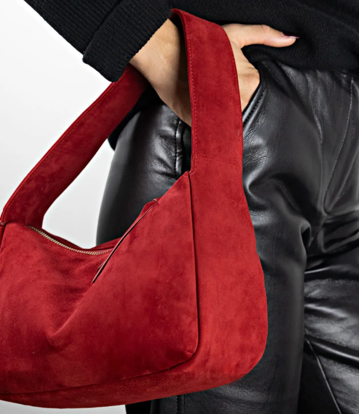 Narina Large Soft Bag In Ruby Suede