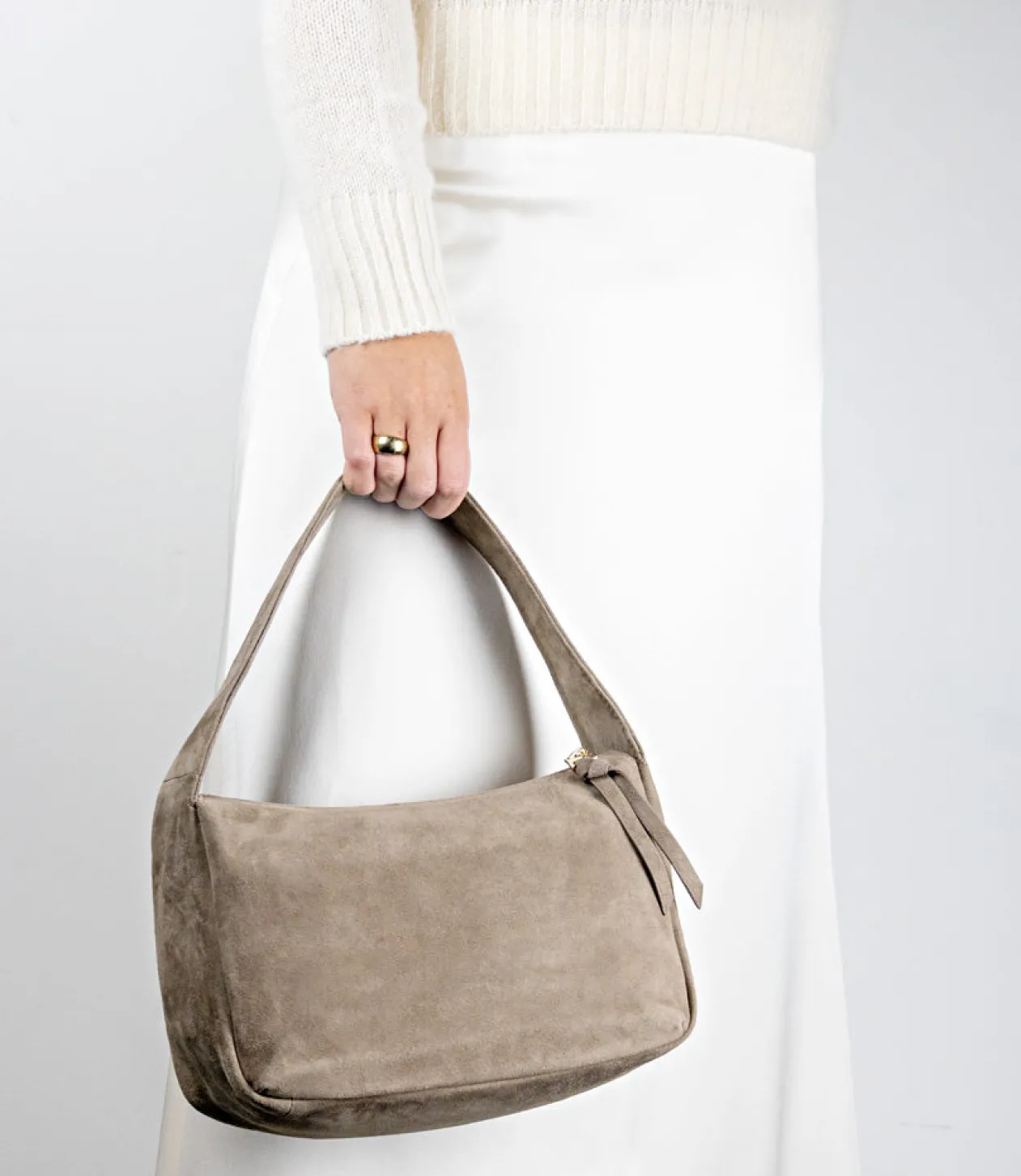 Narina Large Soft Bag In Latte Suede
