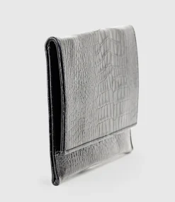 Neve Envelope Clutch In Black Croc