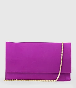 Neve Envelope Clutch In Magenta Satin