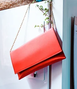 Neve Envelope Clutch In Red Satin