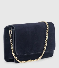 Nya Structured Crossbody Bag In Navy Suede
