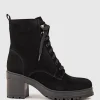 Prunella Lace Up On Rubber Heel In Black Suede