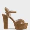 Ramona125 Inverted Crossover Platform Sandal In Tawny Suede
