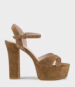 Ramona125 Inverted Crossover Platform Sandal In Tawny Suede