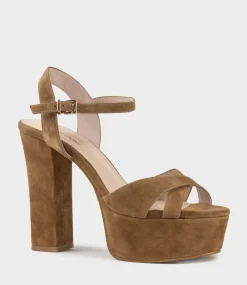 Ramona125 Inverted Crossover Platform Sandal In Tawny Suede
