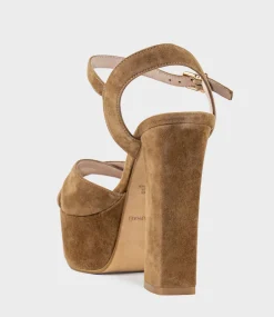 Ramona125 Inverted Crossover Platform Sandal In Tawny Suede