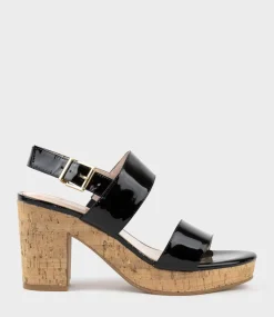 Rana80 Two Strap Sandal On Cork Unit In Black Patent