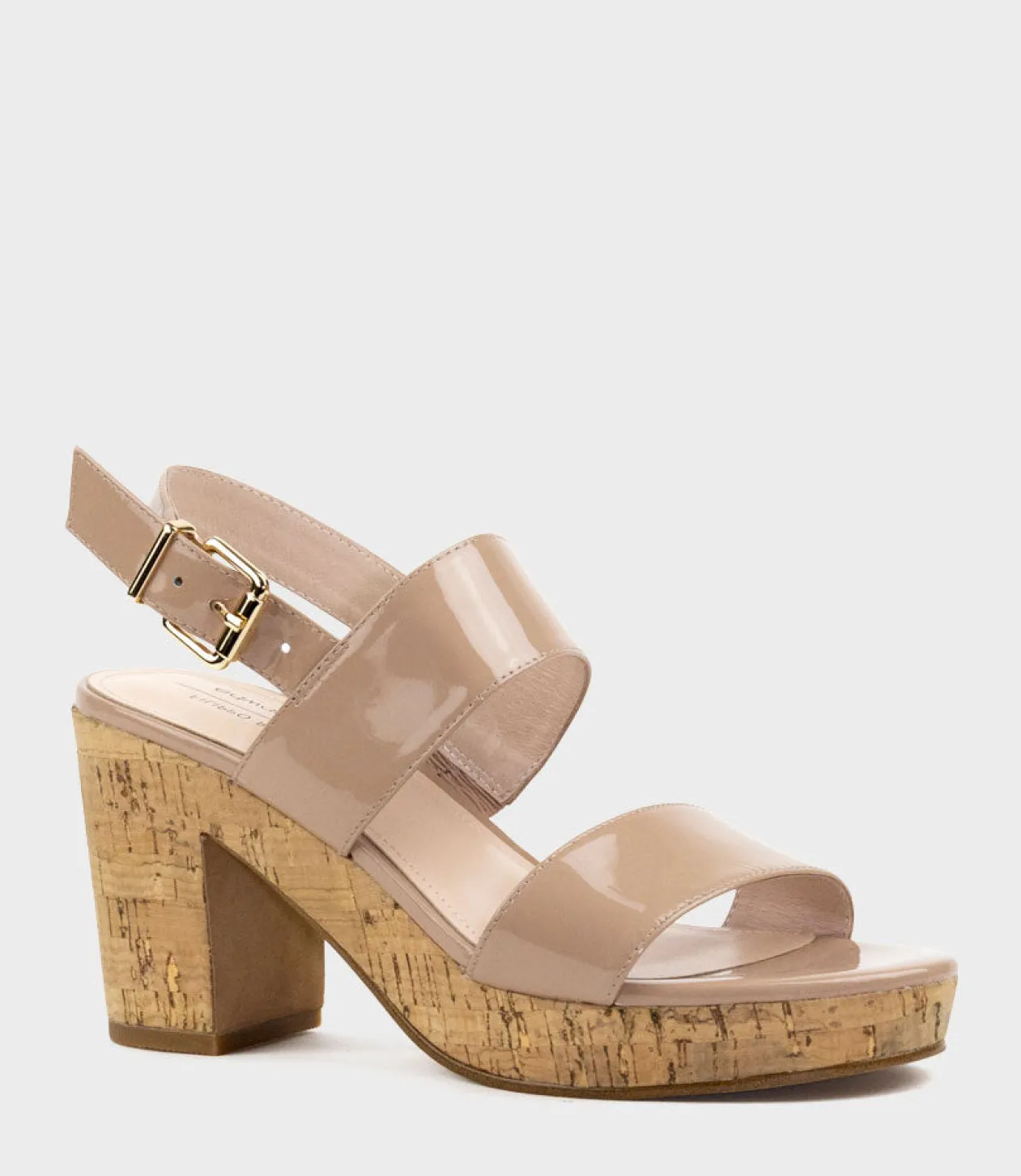 Rana80 Two Strap Sandal On Cork Unit In Nude Patent