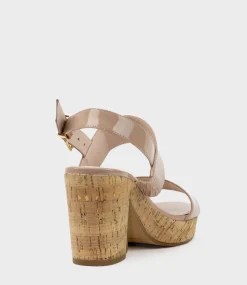 Rana80 Two Strap Sandal On Cork Unit In Nude Patent