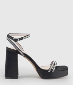Rasso95 Platform Sandal With Diamante Straps In Black Satin