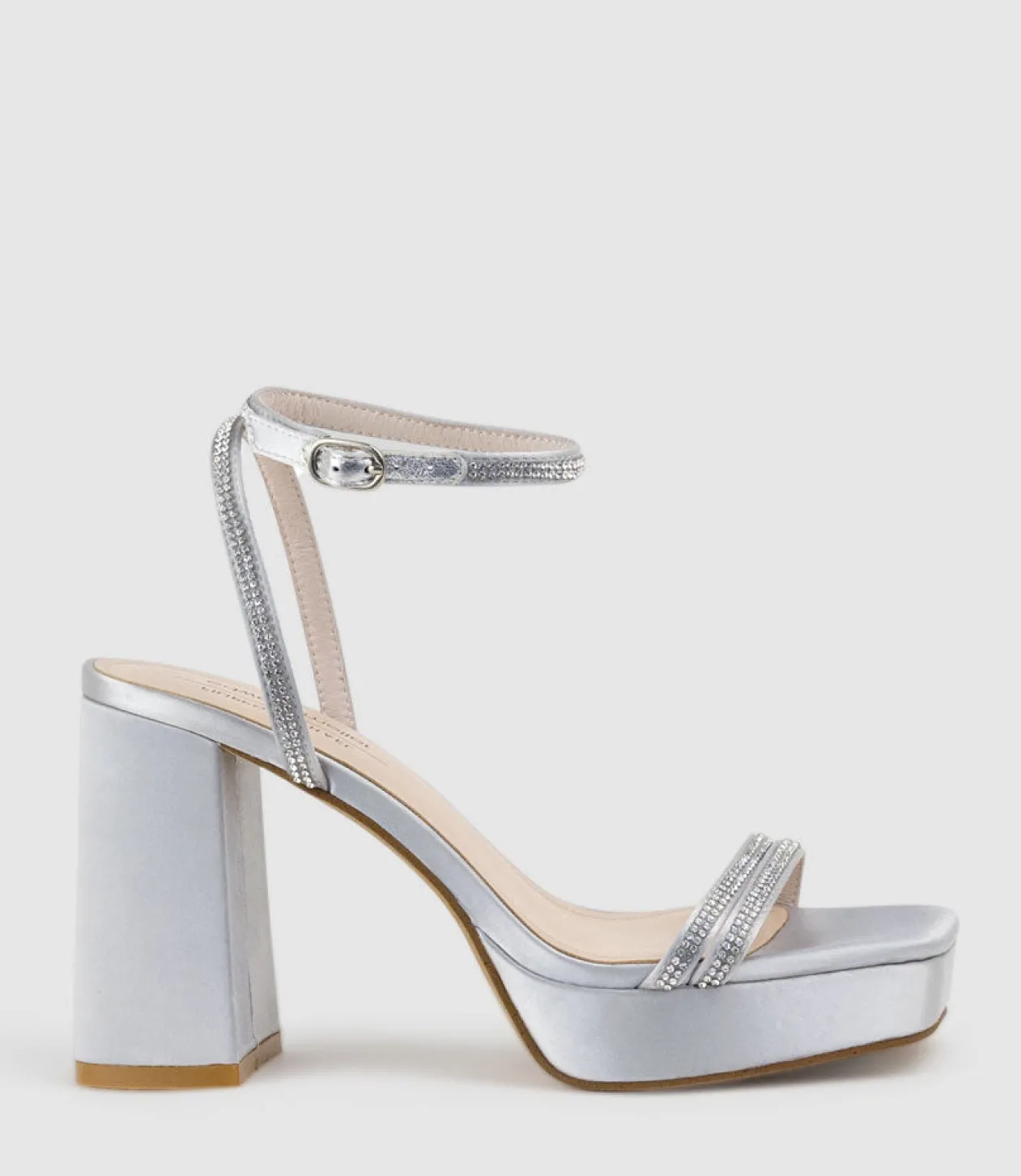 Rasso95 Platform Sandal With Diamante Straps In Silver Satin