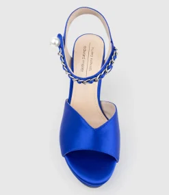Regan100 Platform Sandal With Chain In Cobalt Satin