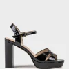 Regent100 Interlocked Detail Platform Sandal In Black Patent