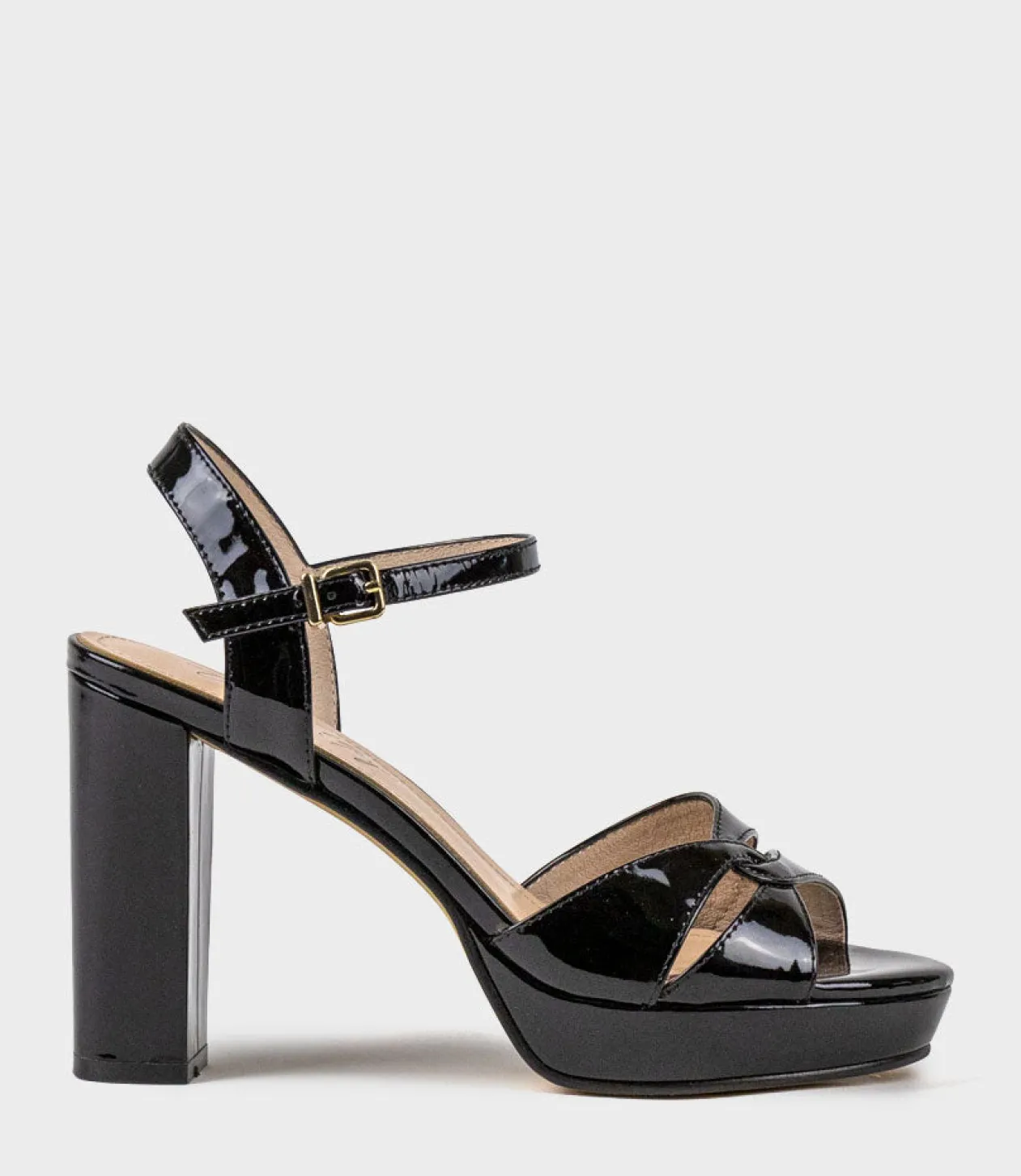 Regent100 Interlocked Detail Platform Sandal In Black Patent