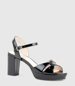 Regent80 Interlocked Detail Platform Sandal In Black Patent