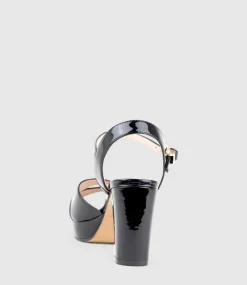 Regent80 Interlocked Detail Platform Sandal In Black Patent