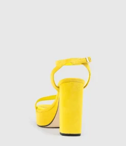 Relia115 Ankle Wrap Platform Sandal In Yellow Suede