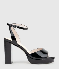 Rena100 Open Toe Platform Sandal In Black Patent