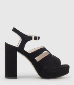 Reya100 Open Toe Platform Sandal In Black Suede