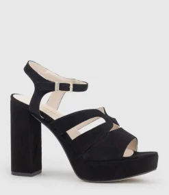 Reya100 Open Toe Platform Sandal In Black Suede