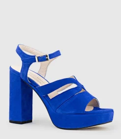 Reya100 Open Toe Platform Sandal In Cobalt Suede