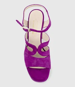 Reya100 Open Toe Platform Sandal In Magenta Suede