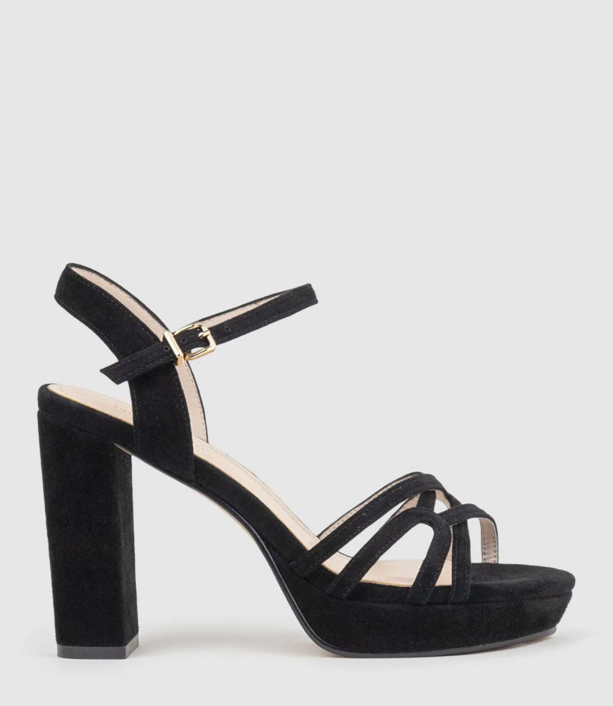 Ria100 Strappy Platform Sandal In Black Suede