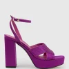 Rosalia100 Stitched Detail Platform Sandal In Magenta Satin