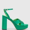Rosalia100 Stitched Detail Platform Sandal In Green Satin