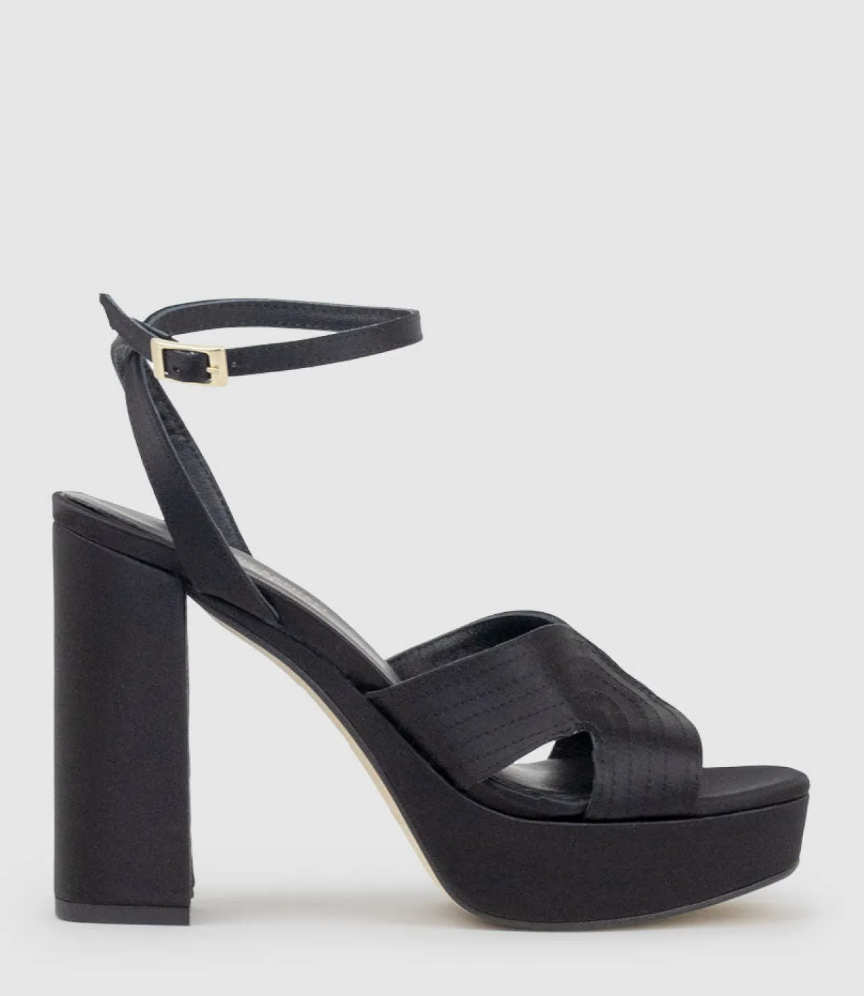 Rosalia100 Stitched Detail Platform Sandal In Black Satin