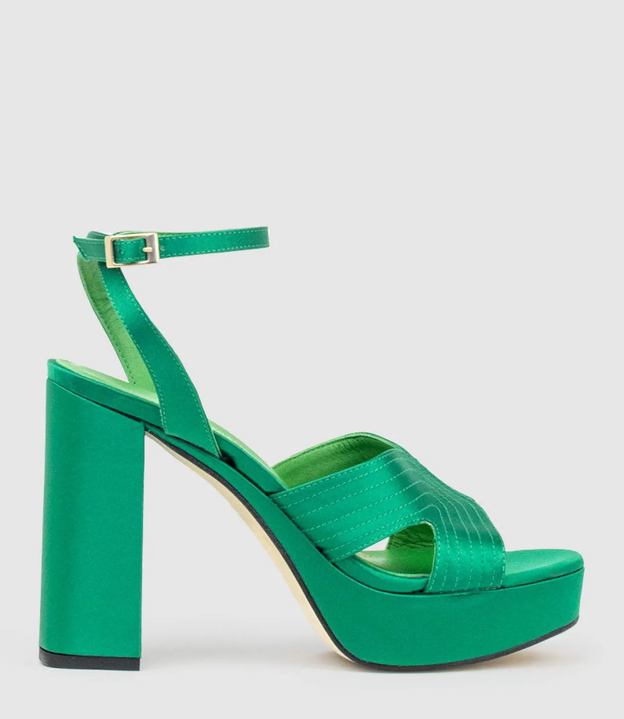 Rosalia100 Stitched Detail Platform Sandal In Green Satin