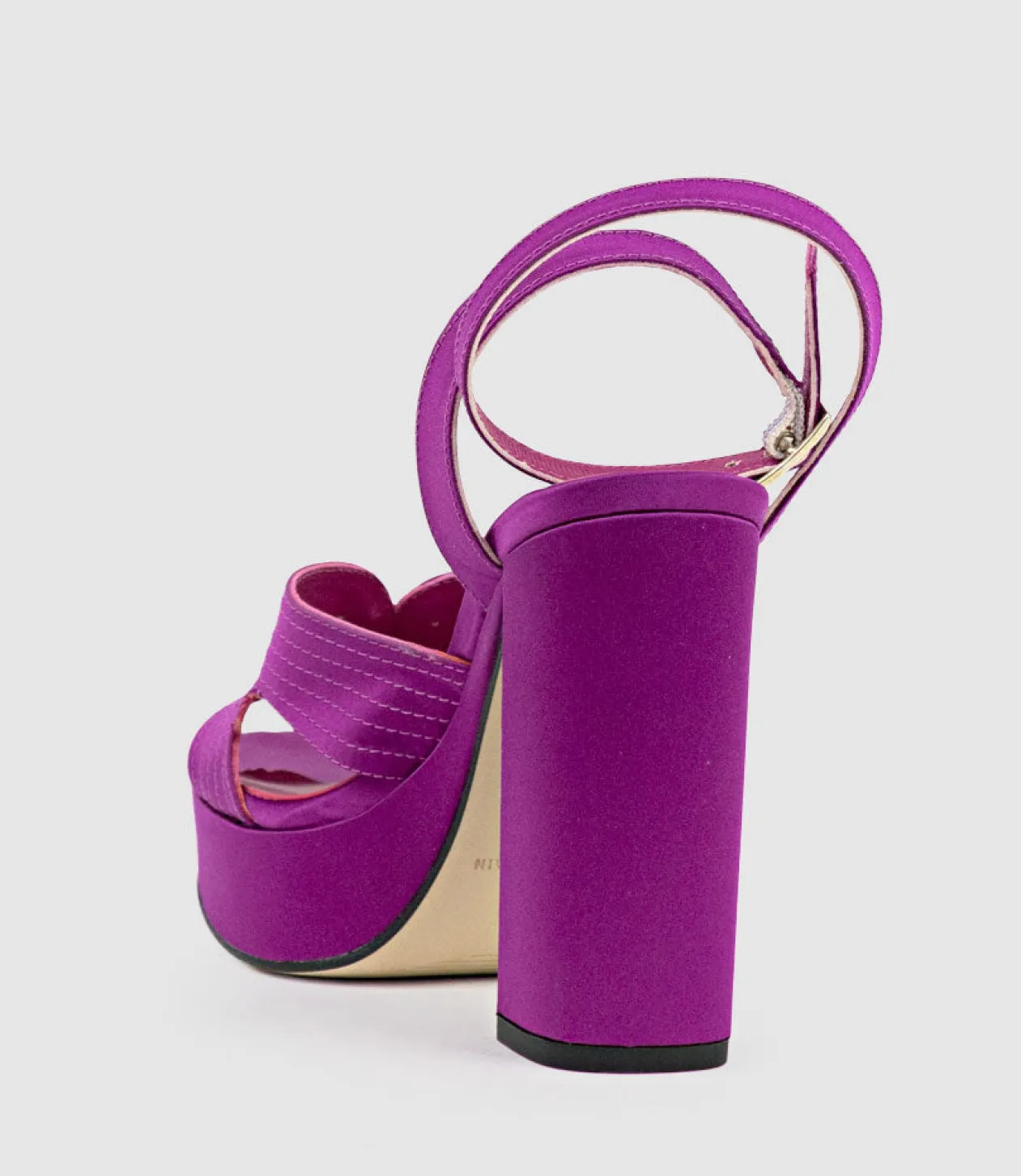 Rosalia100 Stitched Detail Platform Sandal In Magenta Satin