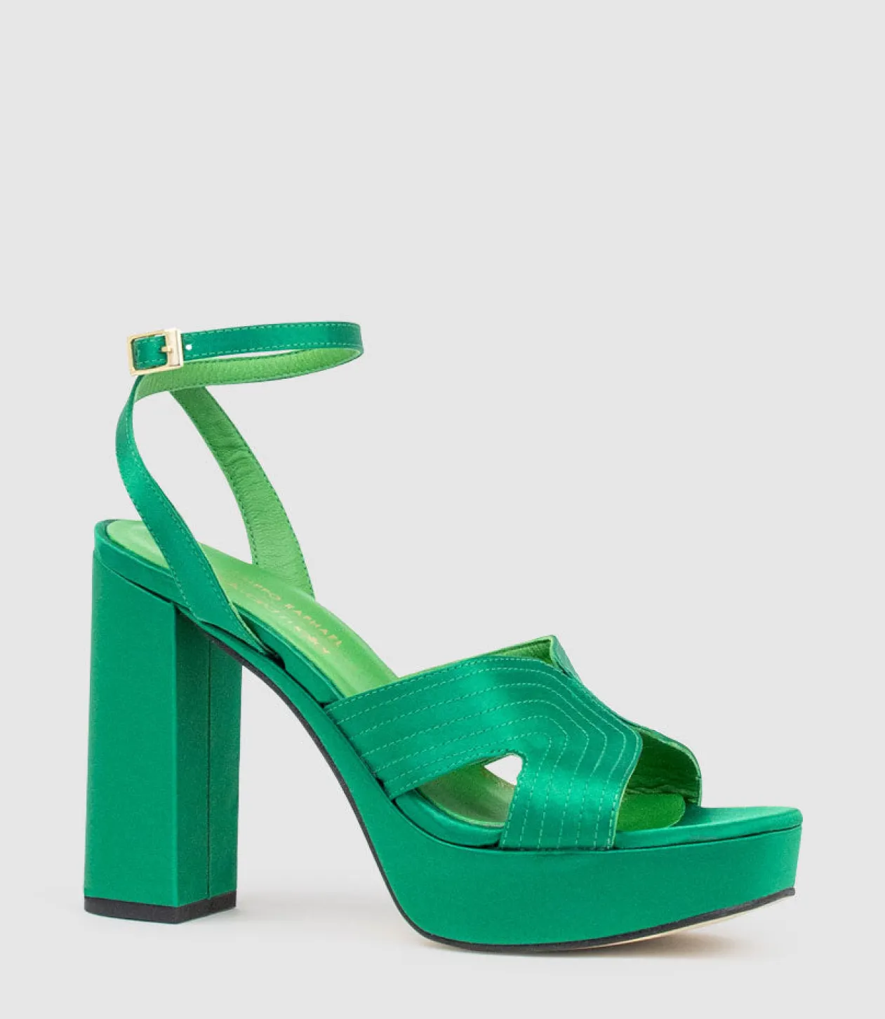 Rosalia100 Stitched Detail Platform Sandal In Green Satin