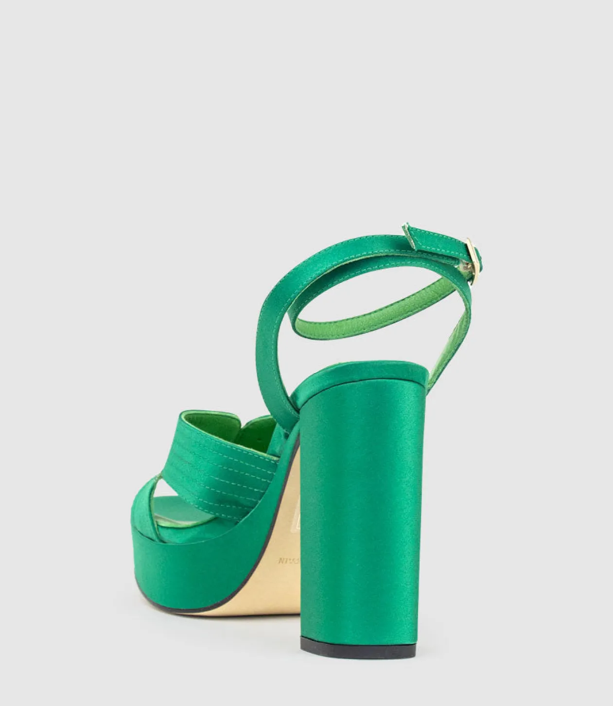 Rosalia100 Stitched Detail Platform Sandal In Green Satin