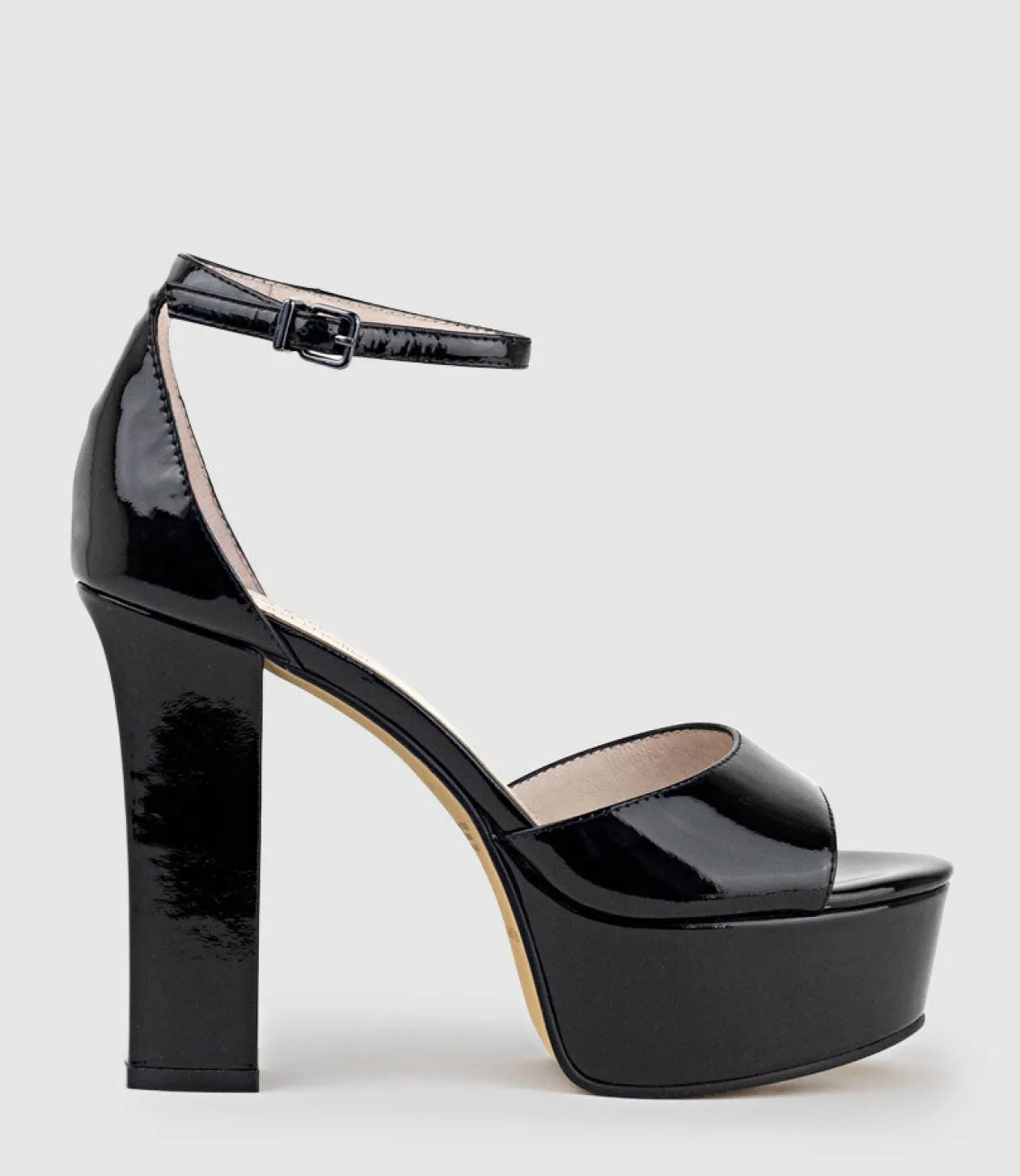 Roxy125 Open Toe Platform Sandal In Black Patent