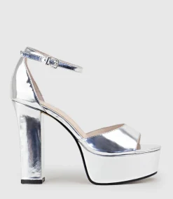 Roxy125 Open Toe Platform Sandal In Silver Mirror