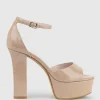 Roxy125 Open Toe Platform Sandal In Nude Patent