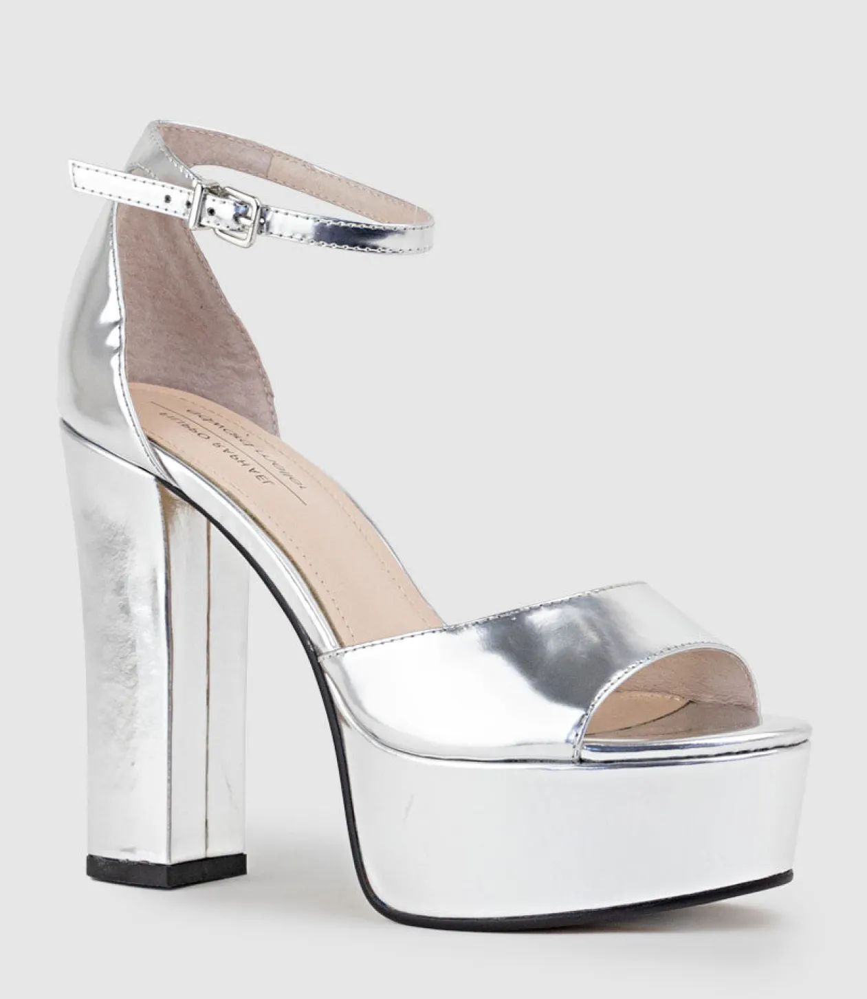 Roxy125 Open Toe Platform Sandal In Silver Mirror