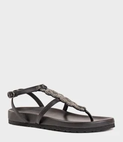 Saria Embroidered Sandal On Footbed In Black
