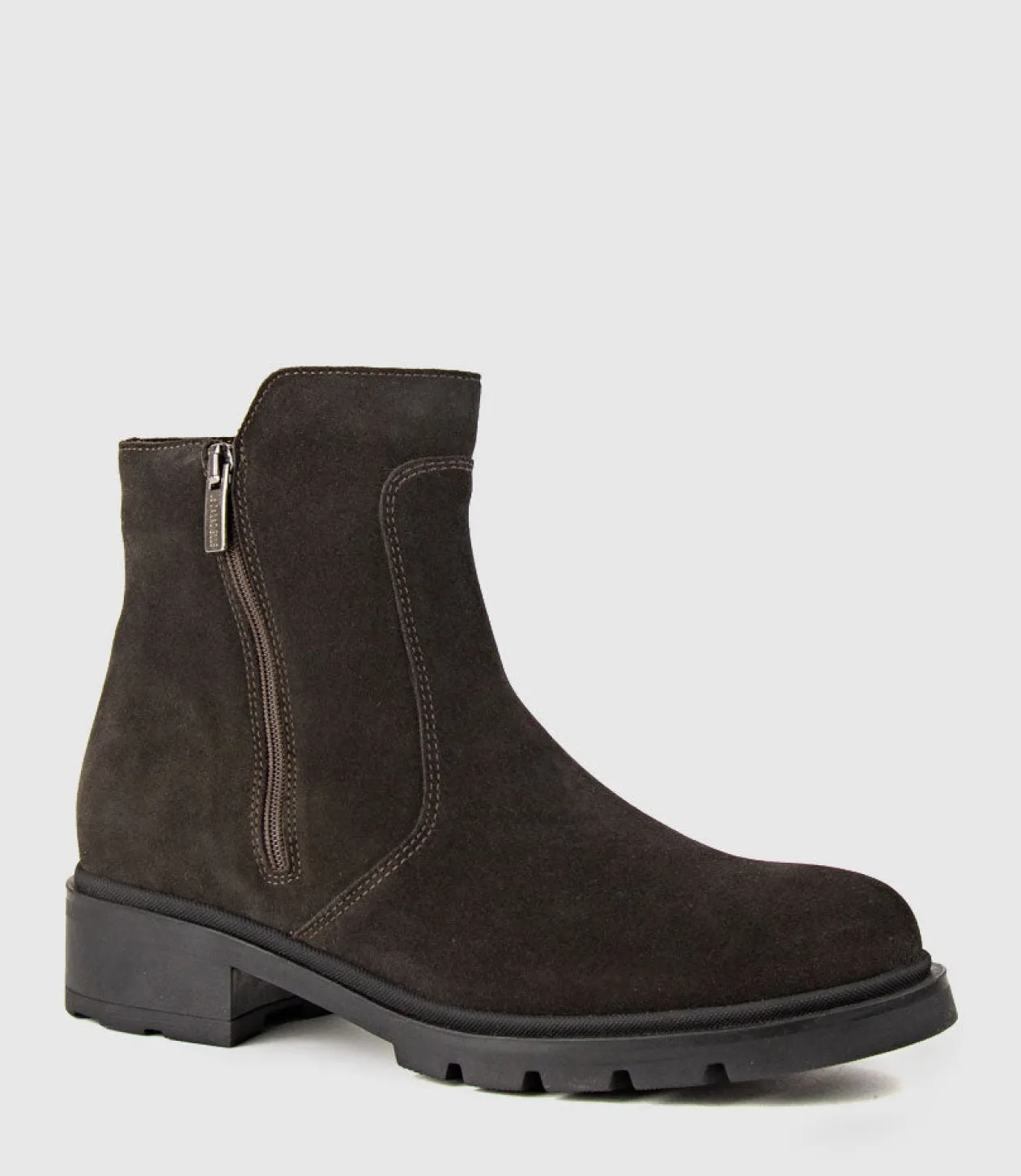 Sassy Double Zip Ankle Boot In Espresso Suede
