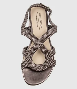 Satine Woven Sandal With Metal Heel In Metallic