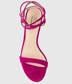 Selina85 Fine Heel Ankle Wrap Sandal In Fuchsia Suede