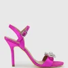 Serene100 Sandal With Crystal Bow In Hot Pink Satin