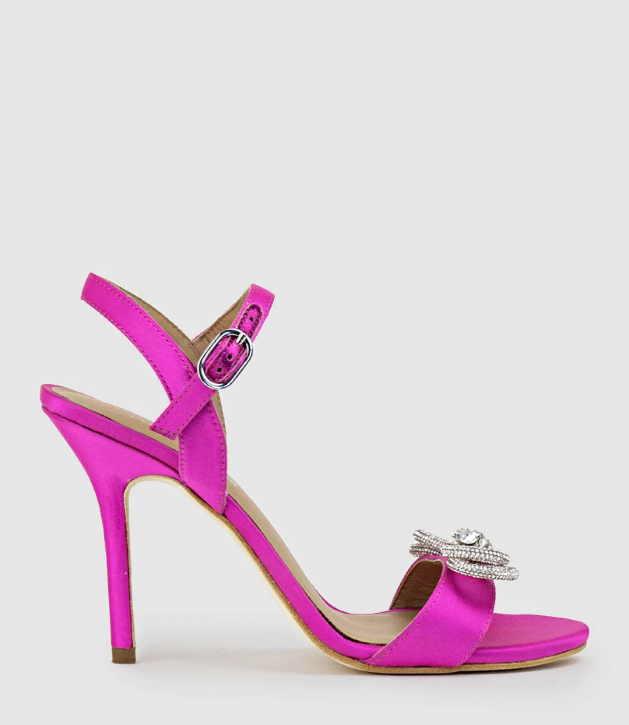 Serene100 Sandal With Crystal Bow In Hot Pink Satin