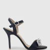 Serene100 Sandal With Crystal Bow In Black Satin
