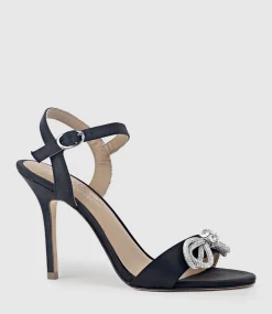 Serene100 Sandal With Crystal Bow In Black Satin